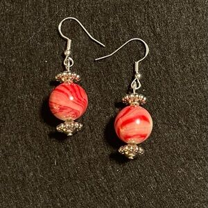 Red and Silver Beaded Earrings with sterling silver hooks